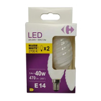 Carrefour 2 led tort smerigliata 40W, attacco E14, luce calda
