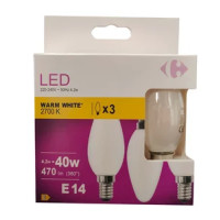 Carrefour 3 led candela 40W, attacco E14, luce calda