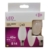 Carrefour 3 led candela 40W, attacco E14, luce fredda