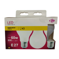 Carrefour 3 led goccia 60W, attacco E27, luce calda
