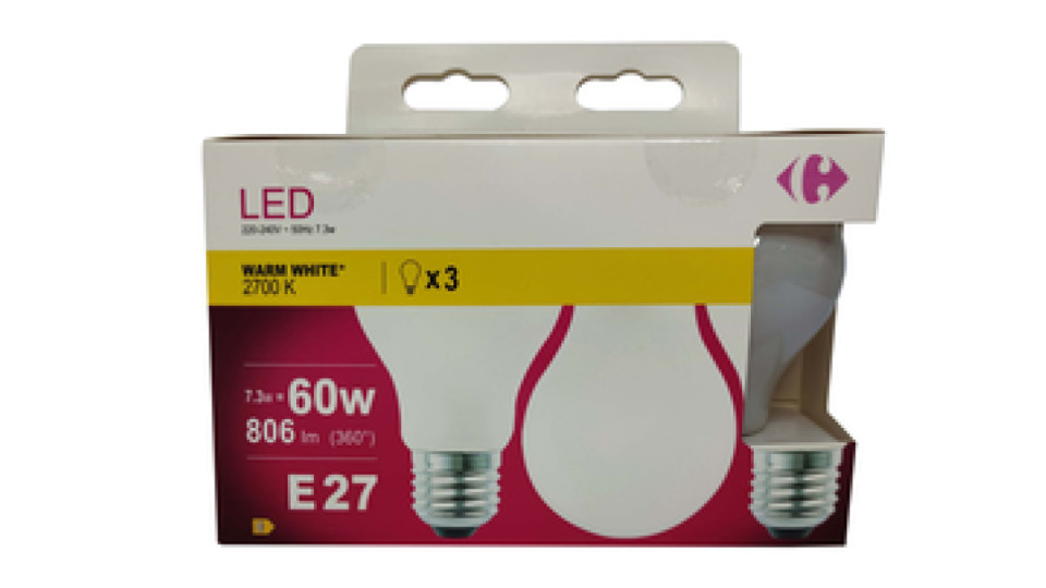 Carrefour 3 led goccia 60W, attacco E27, luce calda