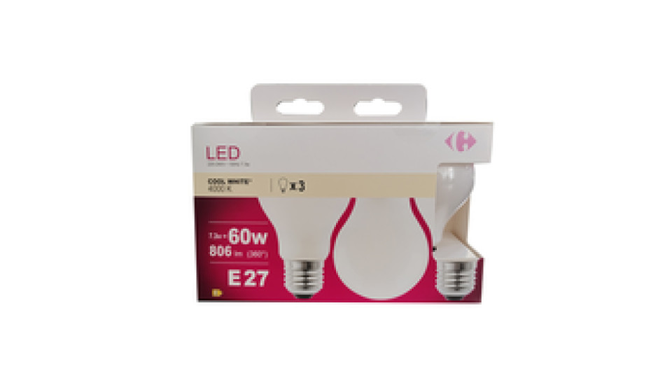 Carrefour 3 led goccia 60W, attacco E27, luce fredda