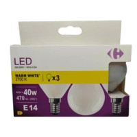 Carrefour 3 led sferica 40W, attacco E14, luce calda