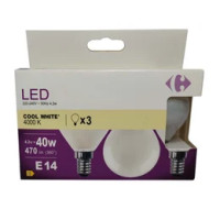 Carrefour 3 led sferica 40W, attacco E14, luce fredda