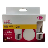 Carrefour 3 led sferica 40W, attacco E27, luce calda