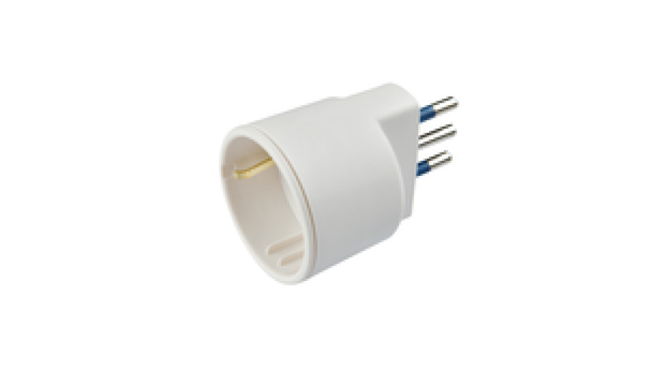 Carrefour Adattatore con spina 10A 2P+T e presa 10-16A 2P+T (standard Italiano 10A e tedesco 16A con terra laterale), IMQ, CE