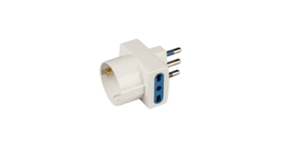 Carrefour Adattatore pluristandard con spina 16A 2P+T, 2 prese bivalenti 10/16A 2P+T e 1 presa 10-16A 2P+T (stand. italiano 10A e tedesco 16A con terra laterale),IMQ, CE