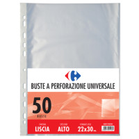 Carrefour Confezione 50 Buste A Perforazione Universale Alto Spessore Finitura Liscia foglio di protezione 210 x 297 mm (A4) Polipropilene (PP) 50 pz