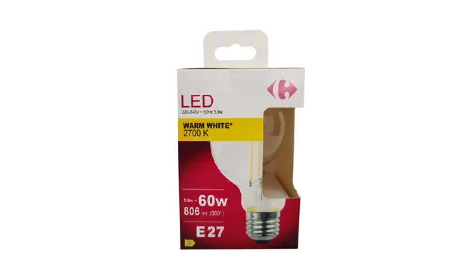 Carrefour Led Globo con filamenti 60W,attacco E27,luce calda