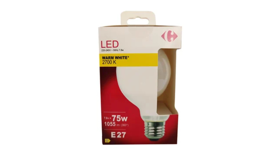 Carrefour Led Globo smerigliata 75W, attacco E27, luce fredda
