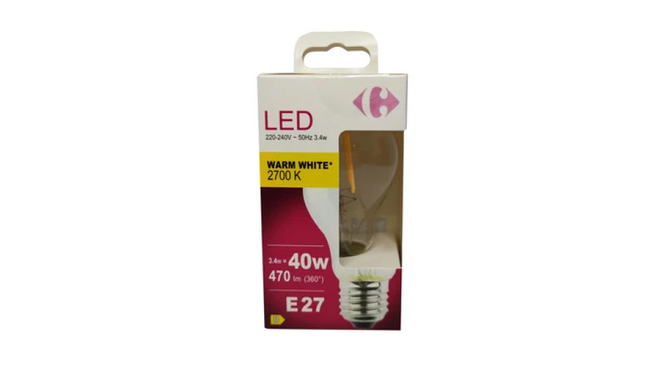 Carrefour Led goccia con filamenti 40W, attacco E27, luce calda