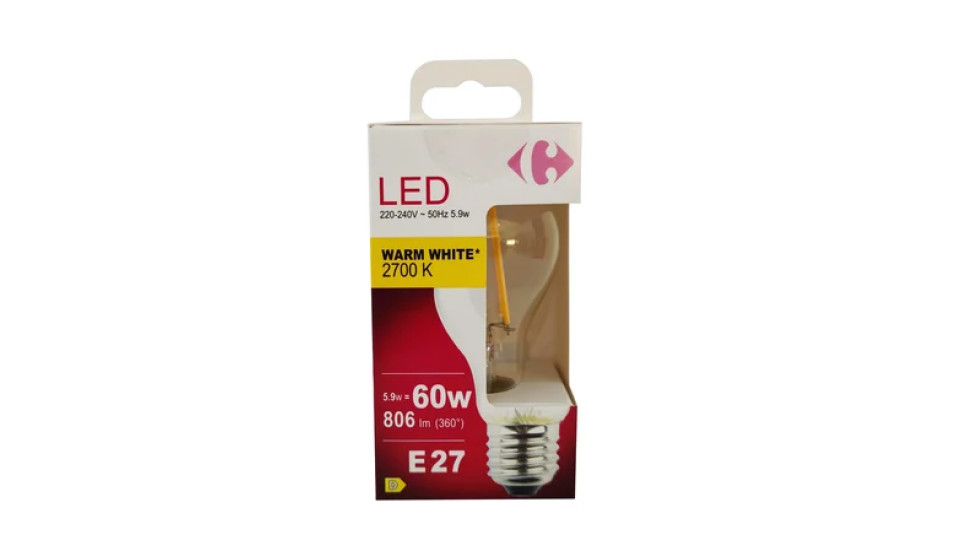 Carrefour Led goccia con filamenti 60W, attacco E27, luce calda