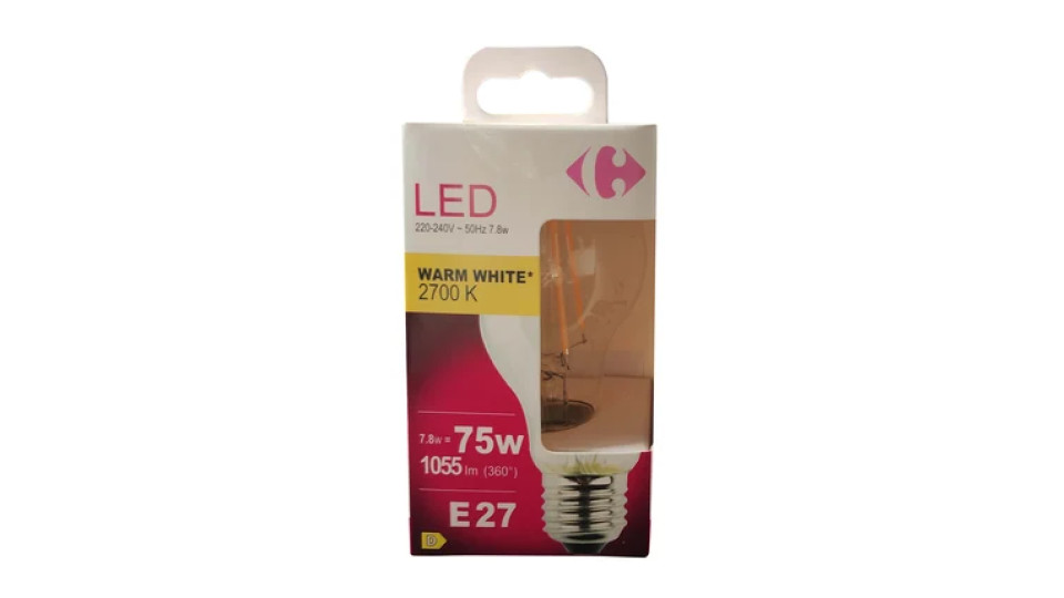 Carrefour Led goccia con filamenti 75W, attacco E27, luce calda