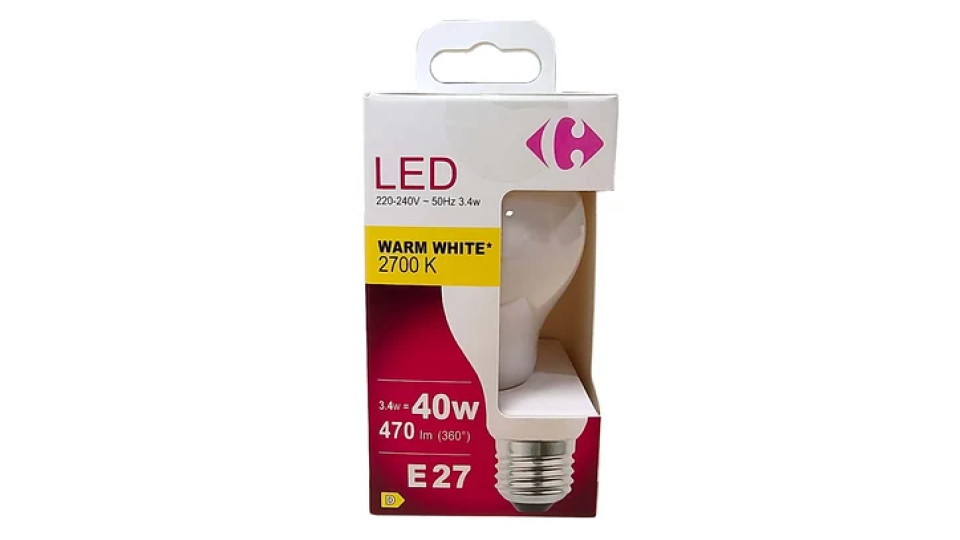 Carrefour Led goccia smerigliata 40W, attacco E27, luce calda