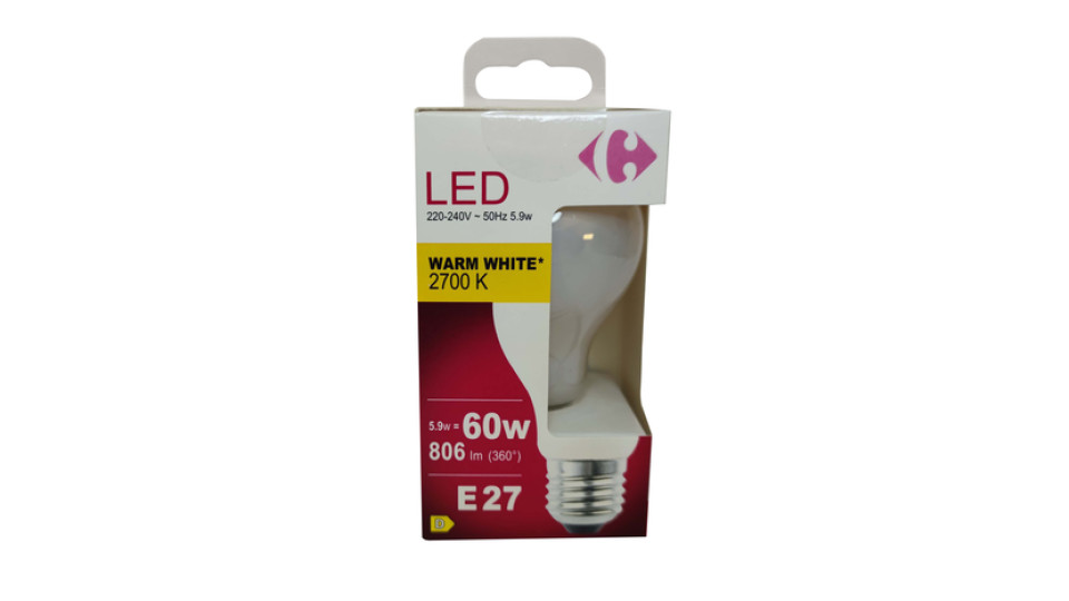 Carrefour Led goccia smerigliata 60W, attacco E27, luce calda