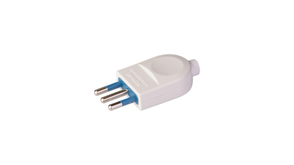 Carrefour Spina 10A 2P+T, uscita cavo assiale, fermacavo isolante a vite, IMQ, CE