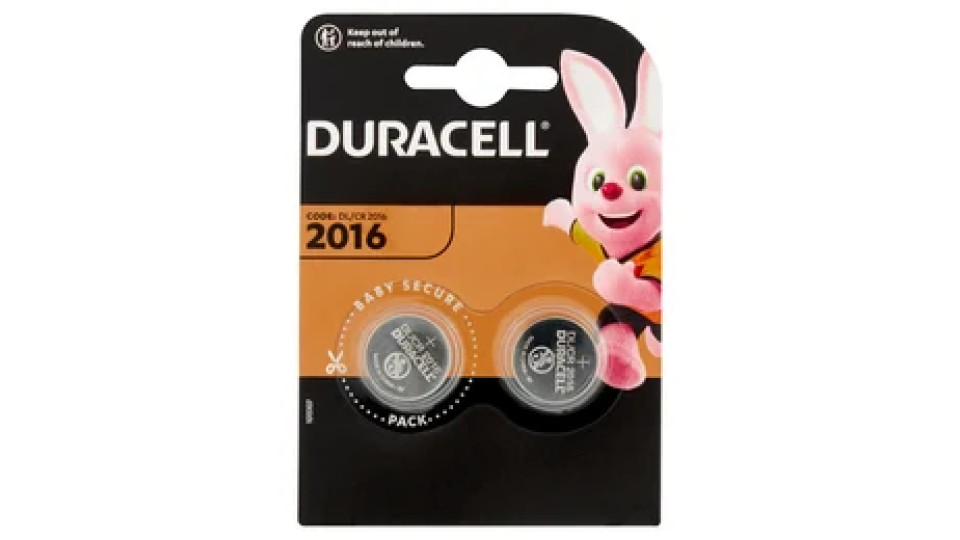 Duracell 2016 Batteria Bottone al Litio Specialistica 3V confezione da 2 DL2016 CR2016