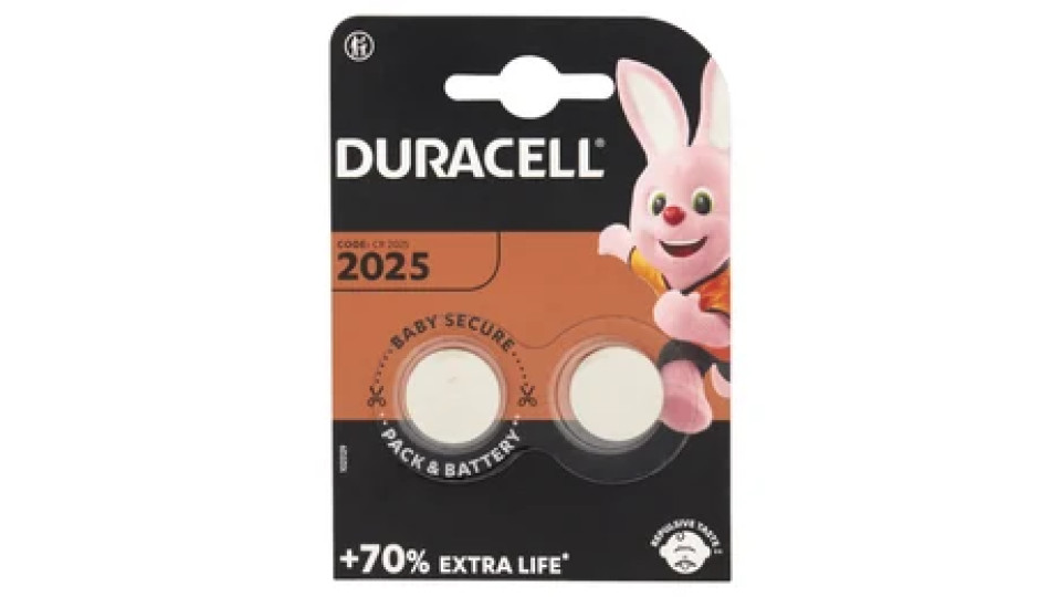 Duracell 2025 Batteria Bottone al Litio Specialistica 3V pacco da 2 pile con Tecnologia Baby Secure