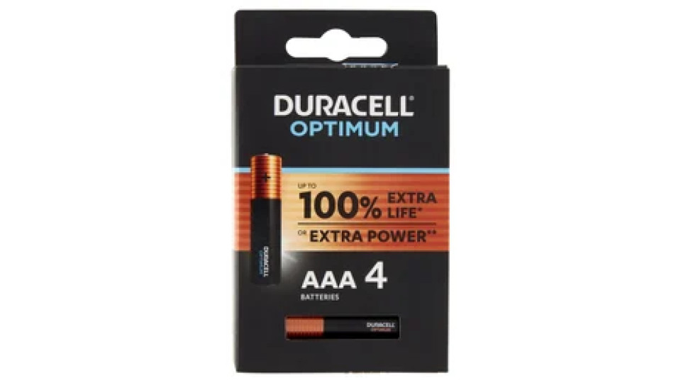Duracell Optimum AAA Batterie Stilo Alcaline 1.5 V LR03 MX2400 confezione da 4 Pile Duracell
