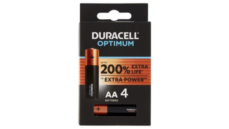 Duracell Optimum AA Batterie Stilo Alcaline 1.5 V LR06 MX1500 confezione da 4 Pile Duracell