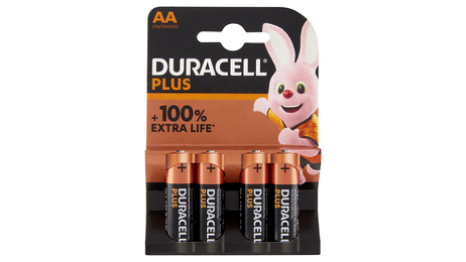 Duracell Plus AA Batterie Stilo Alcaline 1.5V LR06 MX1500 Pile Duracell confezione da 4 Pile Duracel