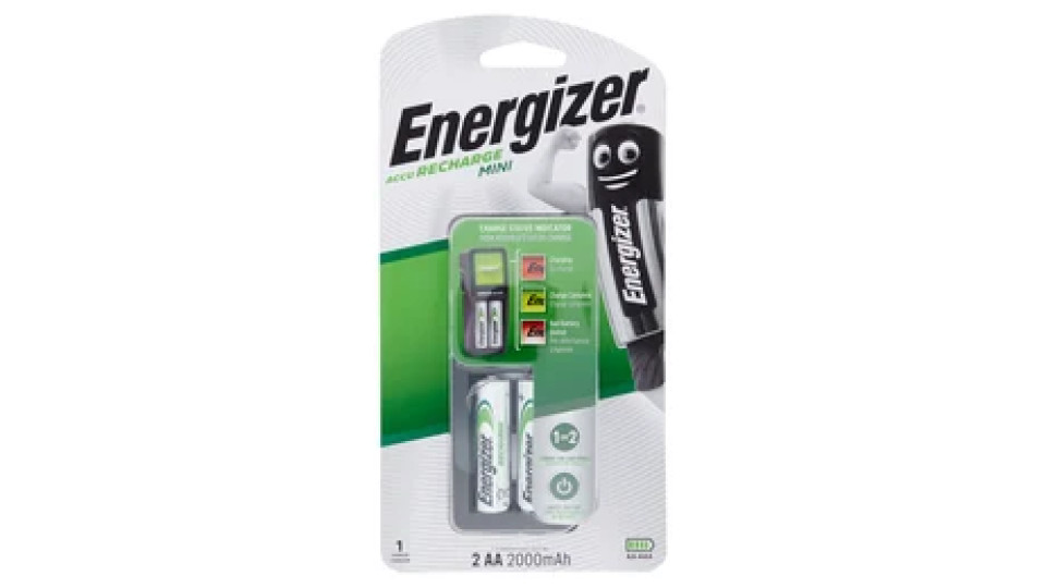 Energizer Accu Recharge Mini 1 Charger 2AA 2000mAh 1,2V NiMh Batteries Incl.