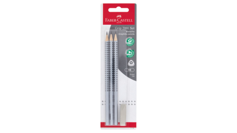 Faber-Castell Grip 2001 Matite grafite HB 3 pz e gommino salvapunta