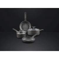 H&H Lifestyle Batteria di Pentole 6 Pezzi Chef Borghese - Alluminio Antiaderente Effetto Pietra, Adatte a Induzione