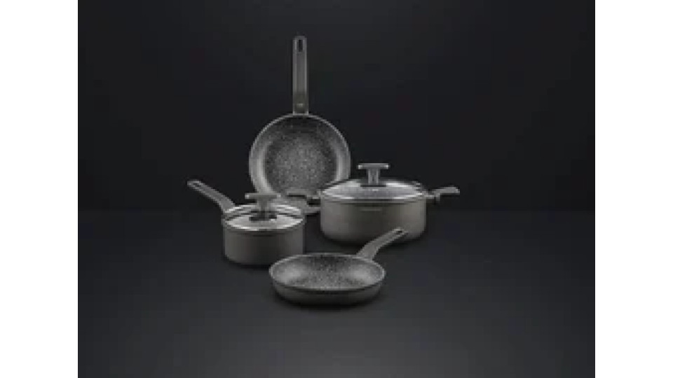 H&H Lifestyle Batteria di Pentole 6 Pezzi Chef Borghese - Alluminio Antiaderente Effetto Pietra, Adatte a Induzione