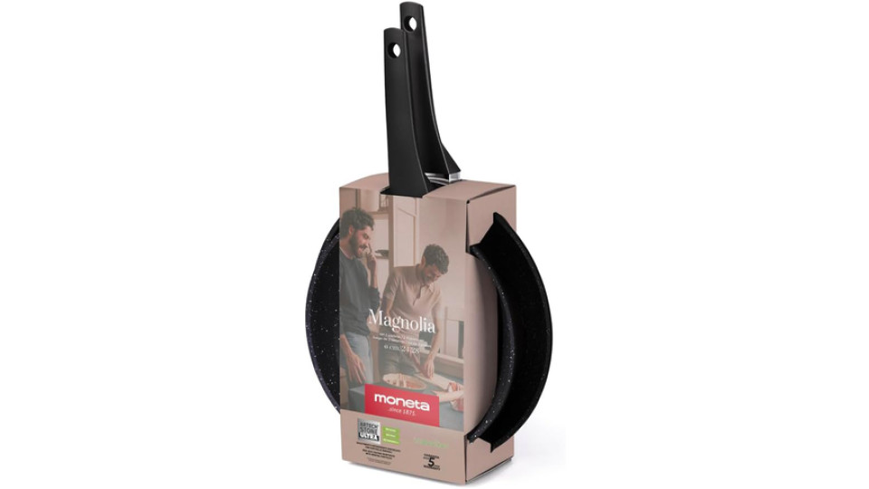 Moneta Magnolia Stone Black Set 2 padelle antiaderenti 24,28 cm. Anche per Induzione.