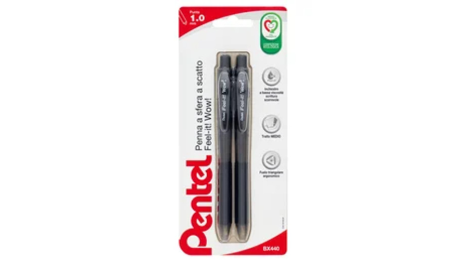 Pentel Penna a sfera a scatto Wow 1.0 mm nero 2 pz