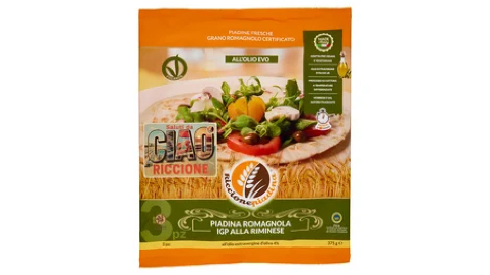Riccionepiadina Piadina Romagnola IGP alla Riminese all'olio extravergine d'oliva 4% 3 pz 375 g