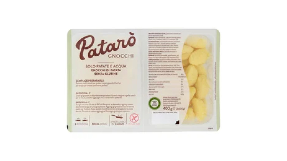 Patarò Gnocchi Solo Patate e Acqua Gnocchi di Patata Senza Glutine 2 x 200 g