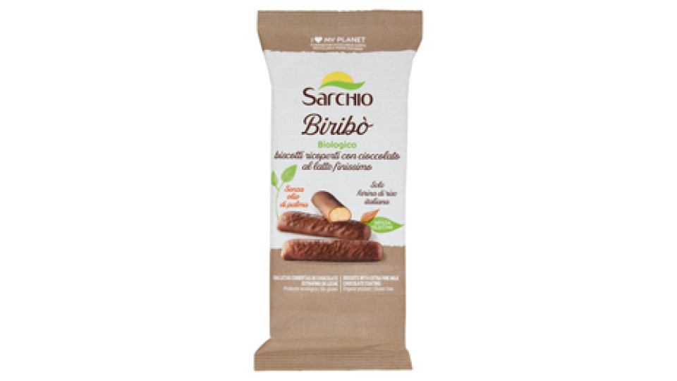 Sarchio Biribò Biologico biscotti ricoperti con cioccolato al latte finissimo 130 g