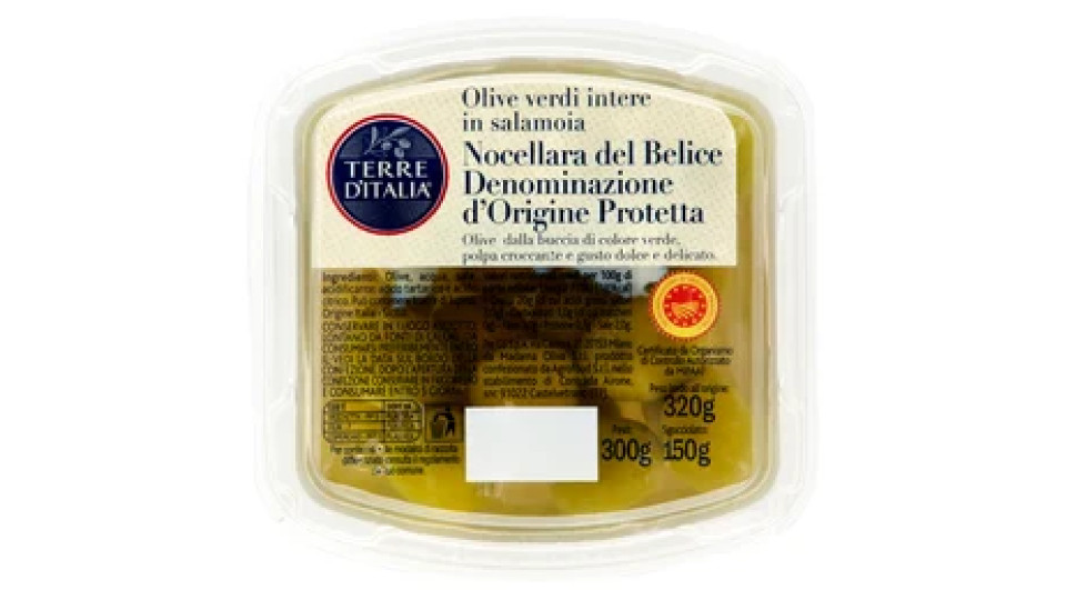 Terre d'Italia Olive verdi intere in salamoia Nocellara del Belice DOP 300 g