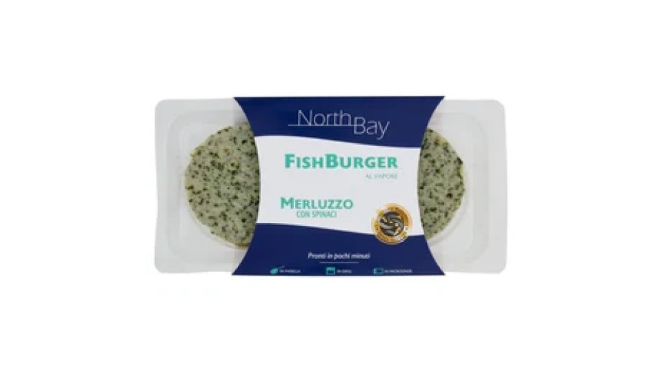 North Bay FishBurger al Vapore Merluzzo con Spinaci 160 g