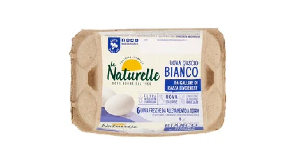 le Naturelle Uova Guscio Bianco 6 Uova Fresche da Allevamento a Terra 300 g