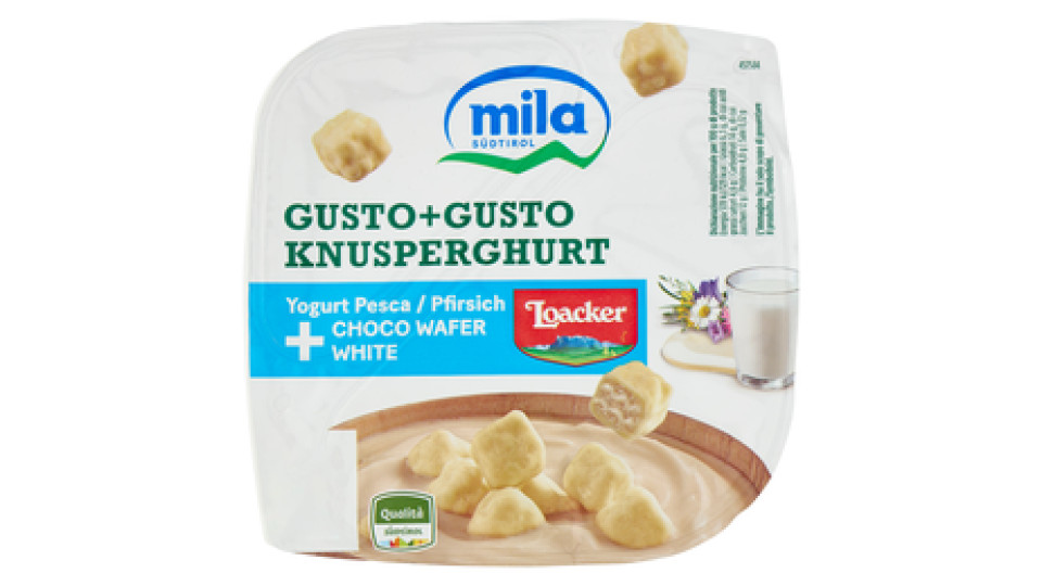 mila Gusto+Gusto Yogurt Pesca + Choco Wafer White 150 g