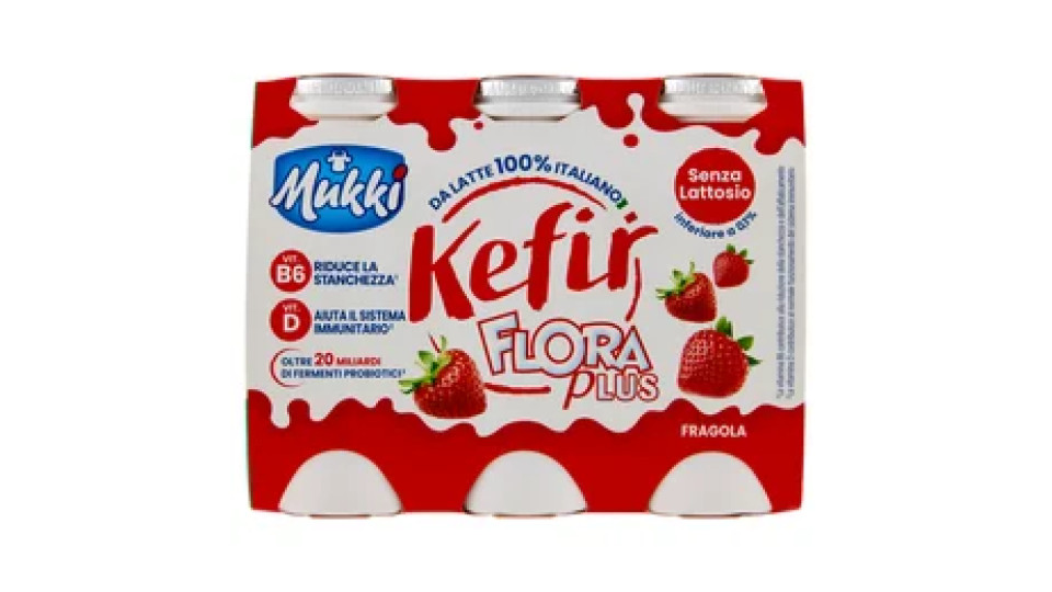 Mukki Kefir Flora plus Fragola Senza Lattosio 6 x 100 g