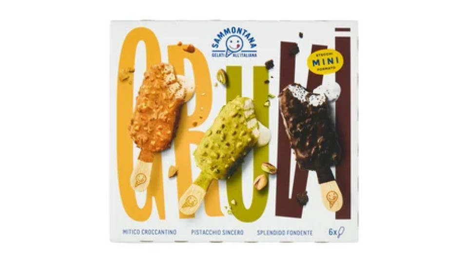 Sammontana Gruvi Mini Mitico Croccantino, Pistacchio Sincero, Splendido Fondente 6 x 37,5 g