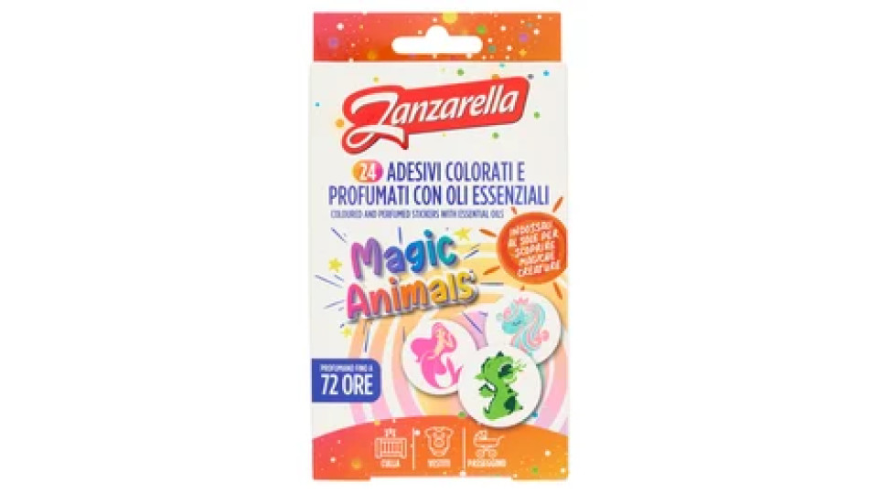 Zanzarella Adesivi Colorati e Profumati con Oli Essenziali Magic Animals 24 pz