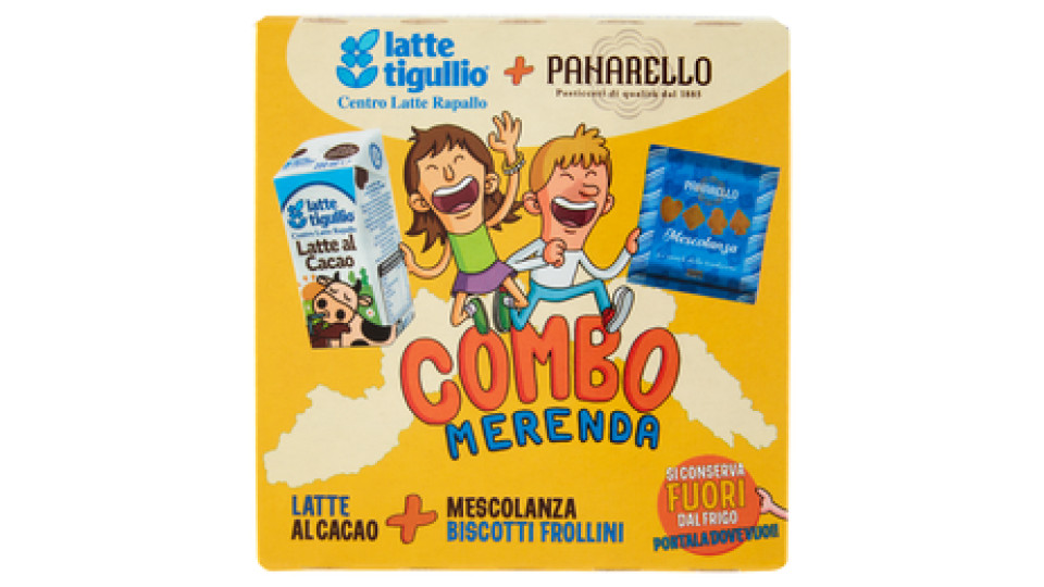 latte tigullio + Panarello Combo Merenda Latte al Cacao 200 ml + Mescolanza Biscotti Frollini 25 g