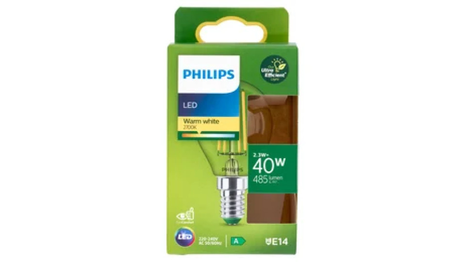Philips Lampadina candela trasparente a filamento 40 W P45 E14