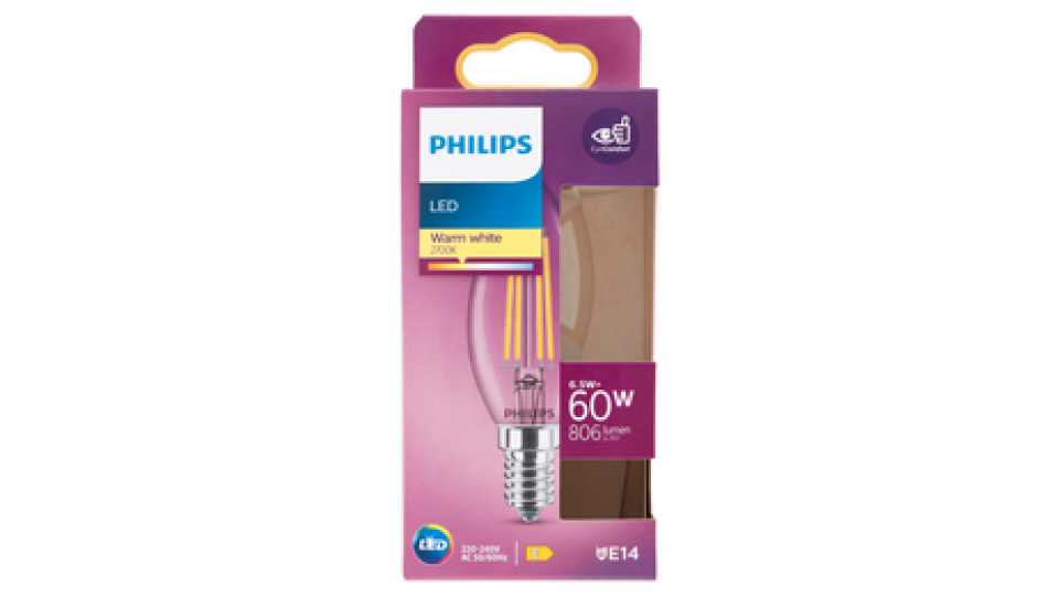 Philips Led candela filamento 60W E14 2700K