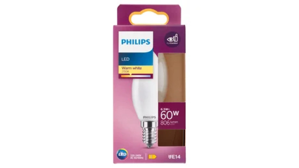 Philips Led candela vetro 60W E14 2700K