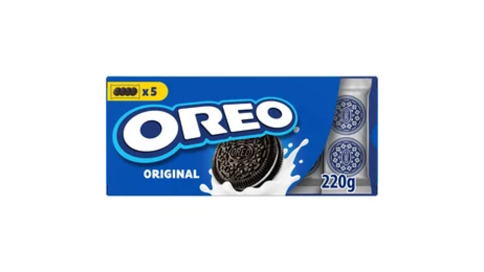 OREO Original Biscotti al Cacao Ripieni di Crema al Gusto Vaniglia 220g - 5 monoporzioni da 44g