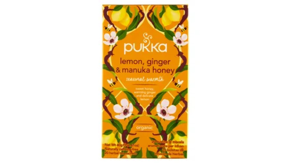 pukka lemon, ginger & manuka honey organic 20 bustine 40 g