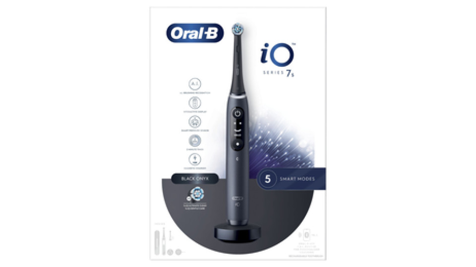 Oral-B iO Spazzolino Elettrico Ricaricabile 7S Nero, 2 Testine, 1 Custodia Da Viaggio, 1 Spazzolino