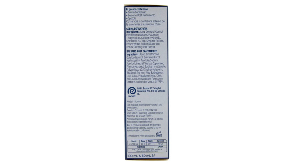Veet Men Kit Depilazione Intima per Pelle Sensibile, Crema Depilatoria 100ml e Balsamo Post 50ml
