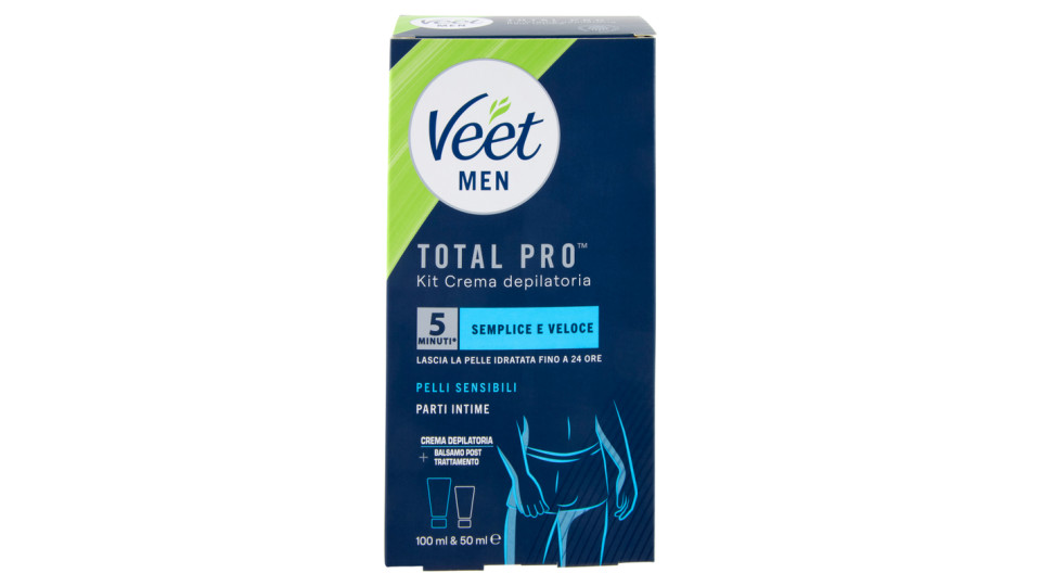 Veet Men Kit Depilazione Intima per Pelle Sensibile, Crema Depilatoria 100ml e Balsamo Post 50ml